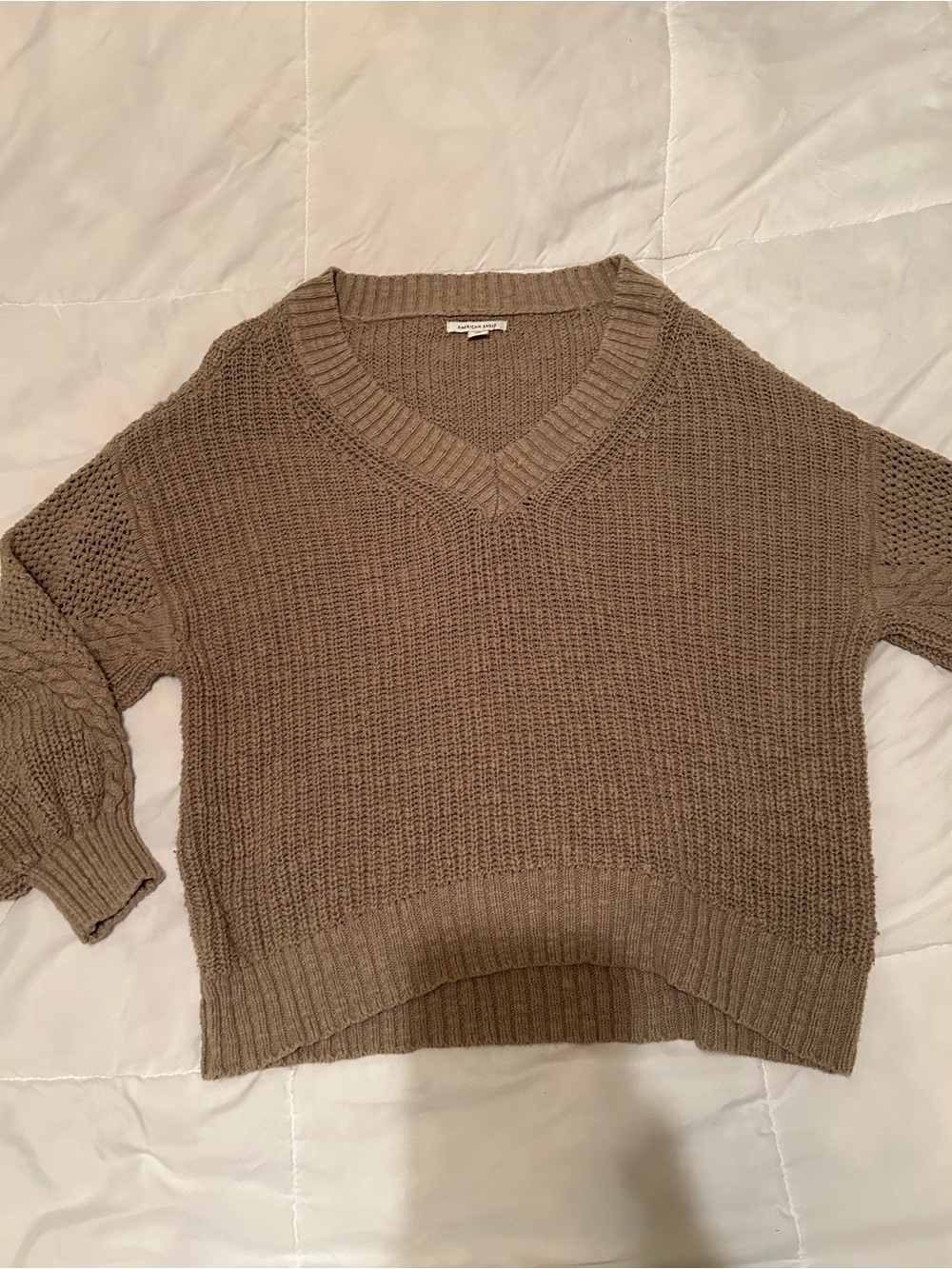 American Eagle Outfitters Taupe V-Neck Knit Sweater